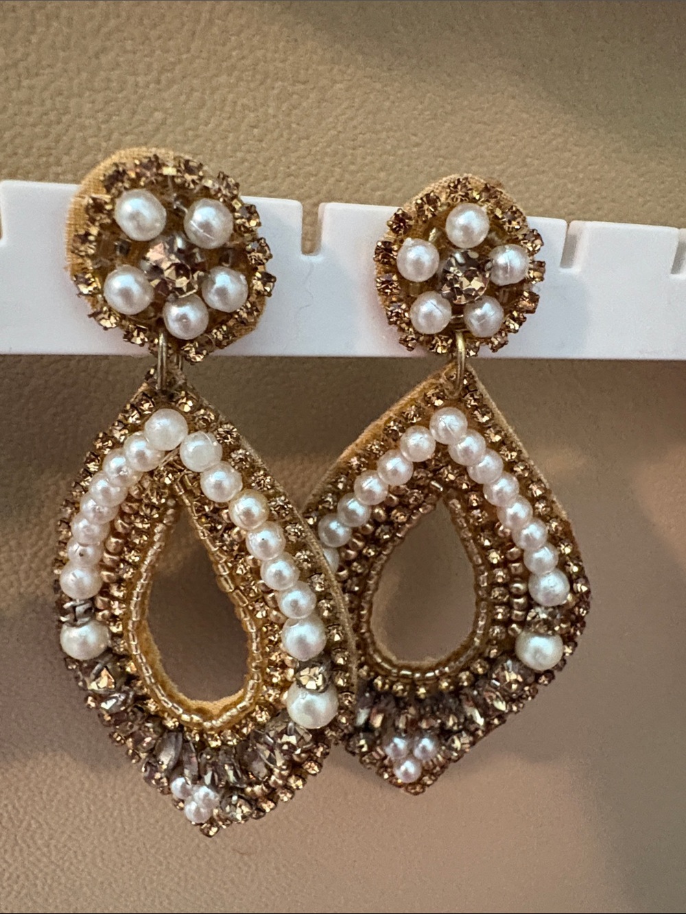 Gold Pearl-Accent Teardrop Statement Earrings
